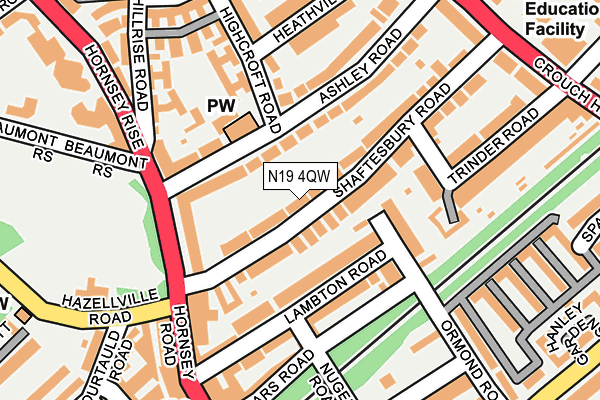 N19 4QW map - OS OpenMap – Local (Ordnance Survey)