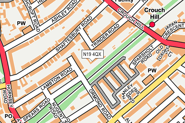N19 4QX map - OS OpenMap – Local (Ordnance Survey)