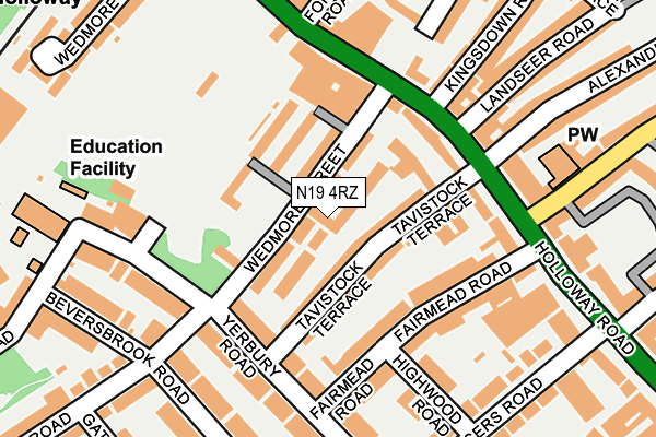 N19 4RZ map - OS OpenMap – Local (Ordnance Survey)