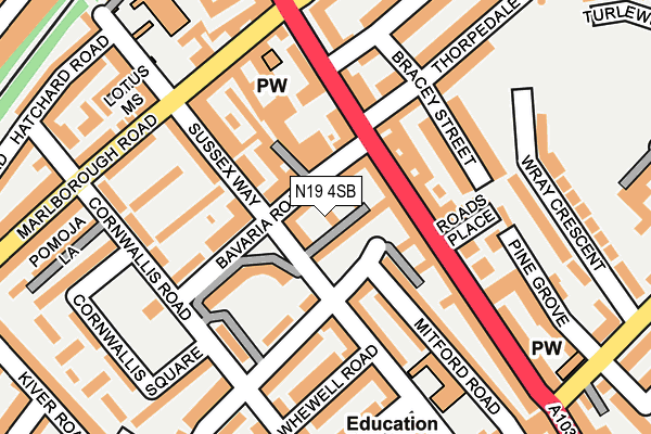 N19 4SB map - OS OpenMap – Local (Ordnance Survey)