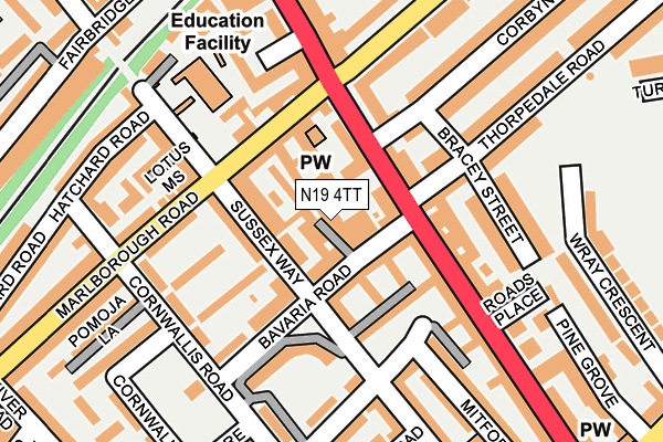 N19 4TT map - OS OpenMap – Local (Ordnance Survey)