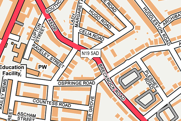 N19 5AD map - OS OpenMap – Local (Ordnance Survey)