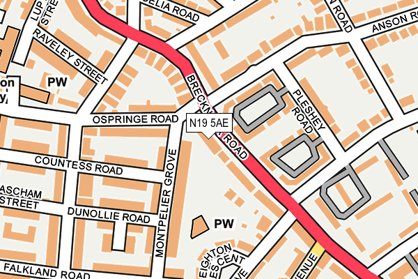 N19 5AE map - OS OpenMap – Local (Ordnance Survey)