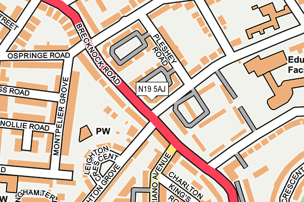 N19 5AJ map - OS OpenMap – Local (Ordnance Survey)
