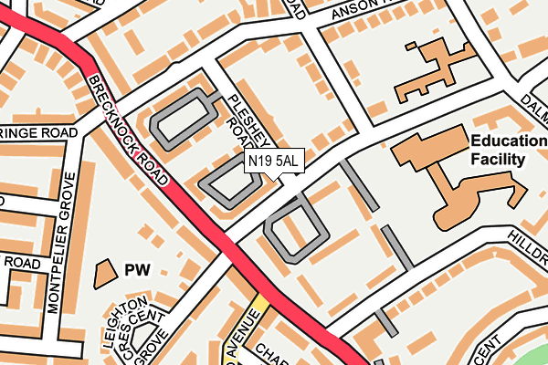 N19 5AL map - OS OpenMap – Local (Ordnance Survey)
