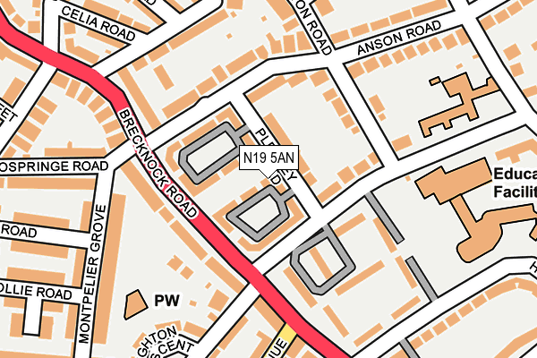 N19 5AN map - OS OpenMap – Local (Ordnance Survey)