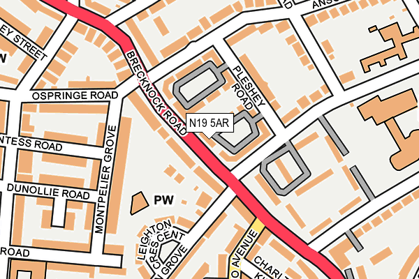 N19 5AR map - OS OpenMap – Local (Ordnance Survey)