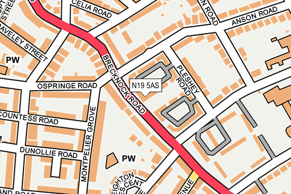N19 5AS map - OS OpenMap – Local (Ordnance Survey)