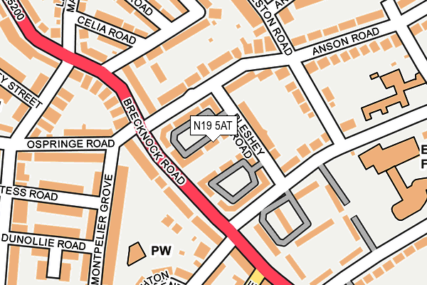 N19 5AT map - OS OpenMap – Local (Ordnance Survey)