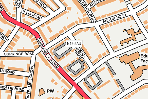 N19 5AU map - OS OpenMap – Local (Ordnance Survey)