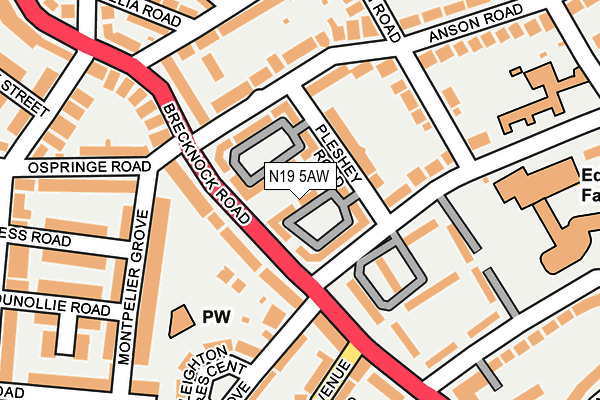 N19 5AW map - OS OpenMap – Local (Ordnance Survey)