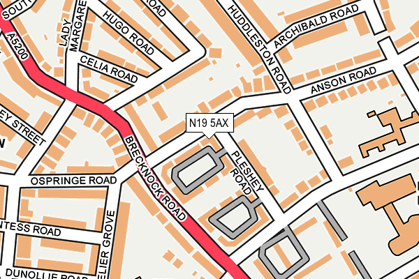 N19 5AX map - OS OpenMap – Local (Ordnance Survey)