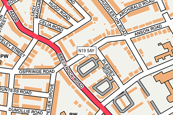 N19 5AY map - OS OpenMap – Local (Ordnance Survey)