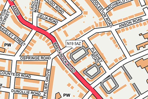 N19 5AZ map - OS OpenMap – Local (Ordnance Survey)