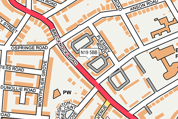 N19 5BB map - OS OpenMap – Local (Ordnance Survey)