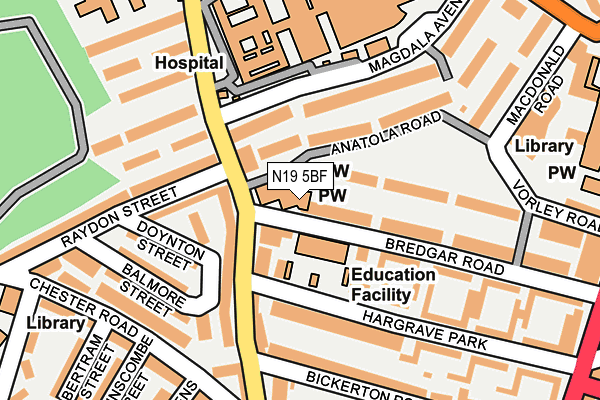 N19 5BF map - OS OpenMap – Local (Ordnance Survey)