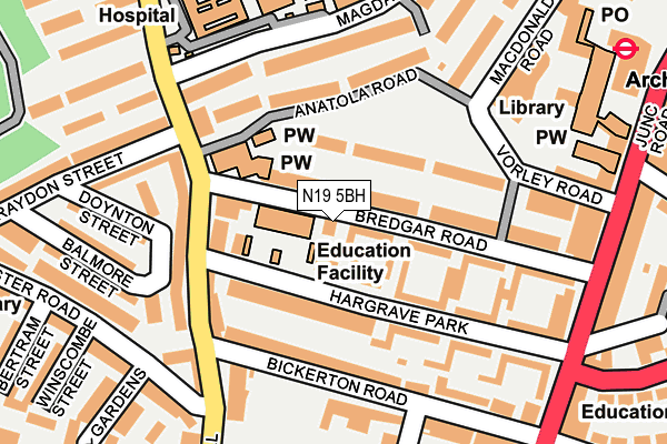 N19 5BH map - OS OpenMap – Local (Ordnance Survey)