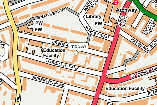 N19 5BW map - OS OpenMap – Local (Ordnance Survey)