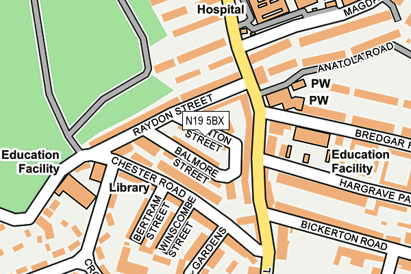 N19 5BX map - OS OpenMap – Local (Ordnance Survey)