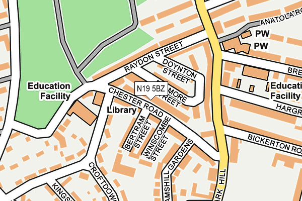 N19 5BZ map - OS OpenMap – Local (Ordnance Survey)