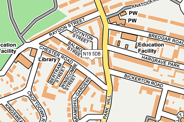 N19 5DB map - OS OpenMap – Local (Ordnance Survey)