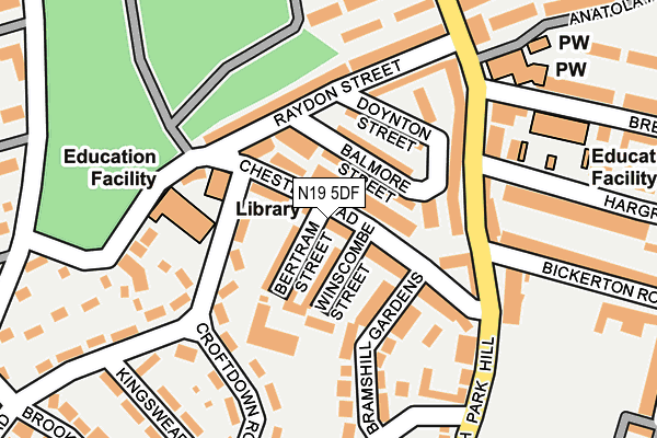 N19 5DF map - OS OpenMap – Local (Ordnance Survey)
