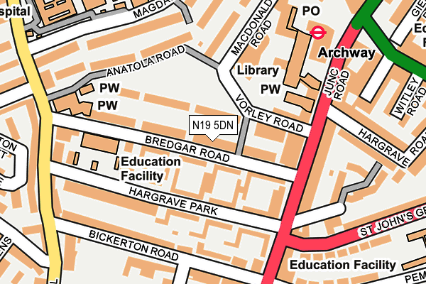 N19 5DN map - OS OpenMap – Local (Ordnance Survey)