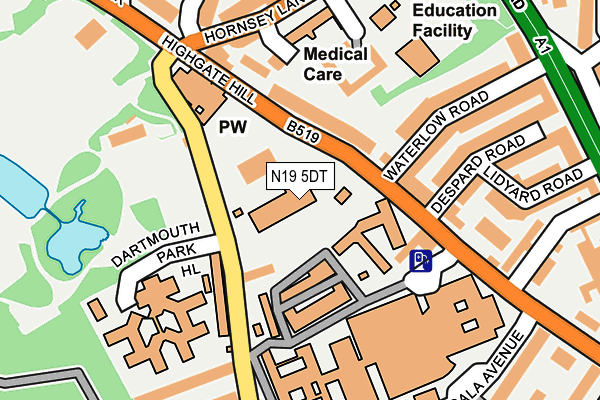 N19 5DT map - OS OpenMap – Local (Ordnance Survey)