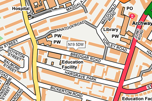 N19 5DW map - OS OpenMap – Local (Ordnance Survey)