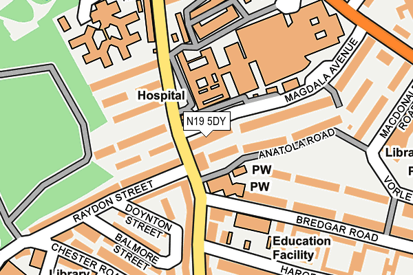 N19 5DY map - OS OpenMap – Local (Ordnance Survey)