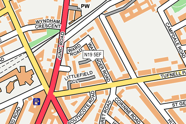 N19 5EF map - OS OpenMap – Local (Ordnance Survey)