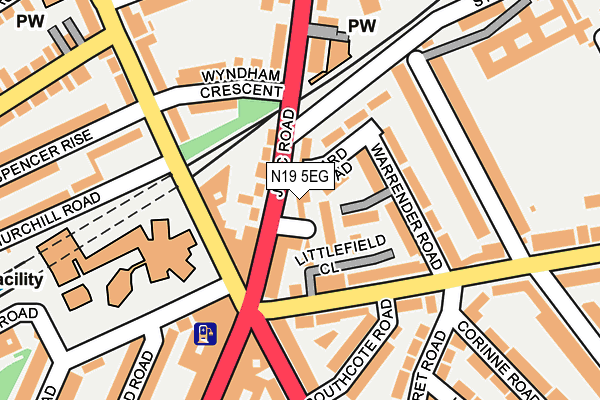 N19 5EG map - OS OpenMap – Local (Ordnance Survey)