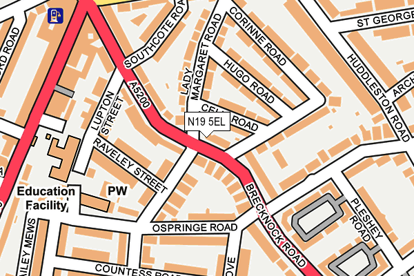 N19 5EL map - OS OpenMap – Local (Ordnance Survey)