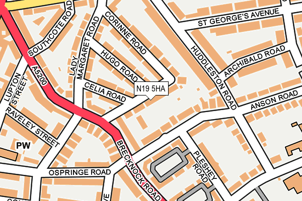 N19 5HA map - OS OpenMap – Local (Ordnance Survey)
