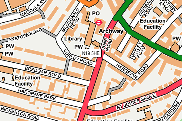 N19 5HE map - OS OpenMap – Local (Ordnance Survey)