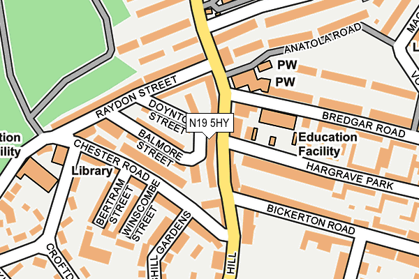 N19 5HY map - OS OpenMap – Local (Ordnance Survey)