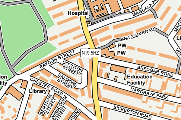 N19 5HZ map - OS OpenMap – Local (Ordnance Survey)