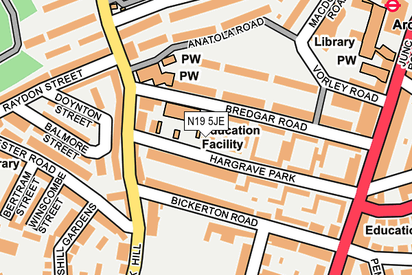 N19 5JE map - OS OpenMap – Local (Ordnance Survey)