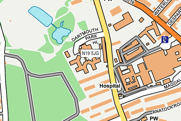 N19 5JG map - OS OpenMap – Local (Ordnance Survey)