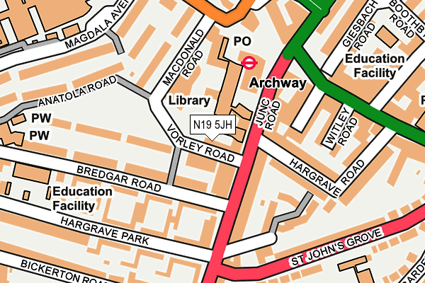 N19 5JH map - OS OpenMap – Local (Ordnance Survey)