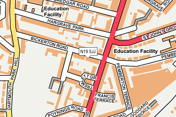 N19 5JJ map - OS OpenMap – Local (Ordnance Survey)