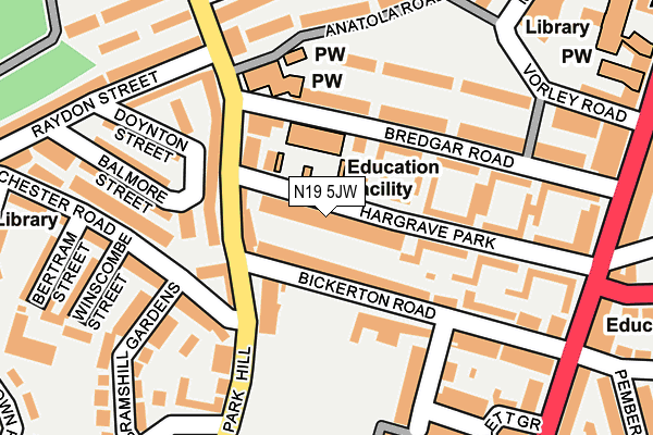 N19 5JW map - OS OpenMap – Local (Ordnance Survey)