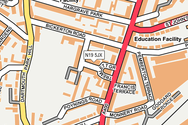 N19 5JX map - OS OpenMap – Local (Ordnance Survey)