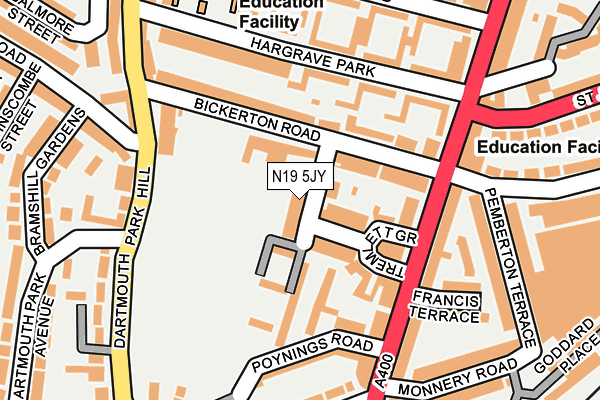 N19 5JY map - OS OpenMap – Local (Ordnance Survey)