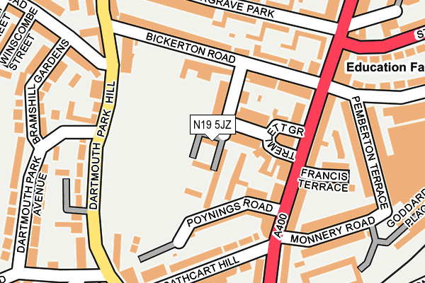 N19 5JZ map - OS OpenMap – Local (Ordnance Survey)