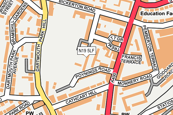 N19 5LF map - OS OpenMap – Local (Ordnance Survey)