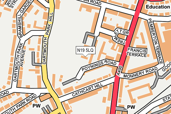 N19 5LQ map - OS OpenMap – Local (Ordnance Survey)