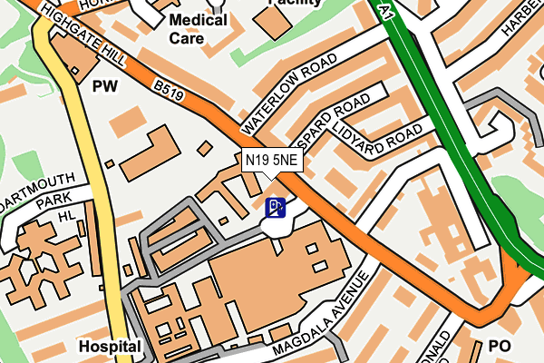 N19 5NE map - OS OpenMap – Local (Ordnance Survey)
