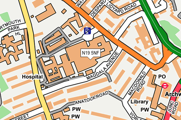 N19 5NF map - OS OpenMap – Local (Ordnance Survey)