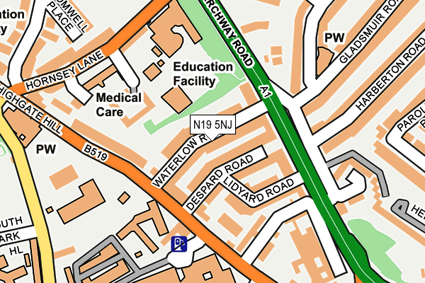 N19 5NJ map - OS OpenMap – Local (Ordnance Survey)